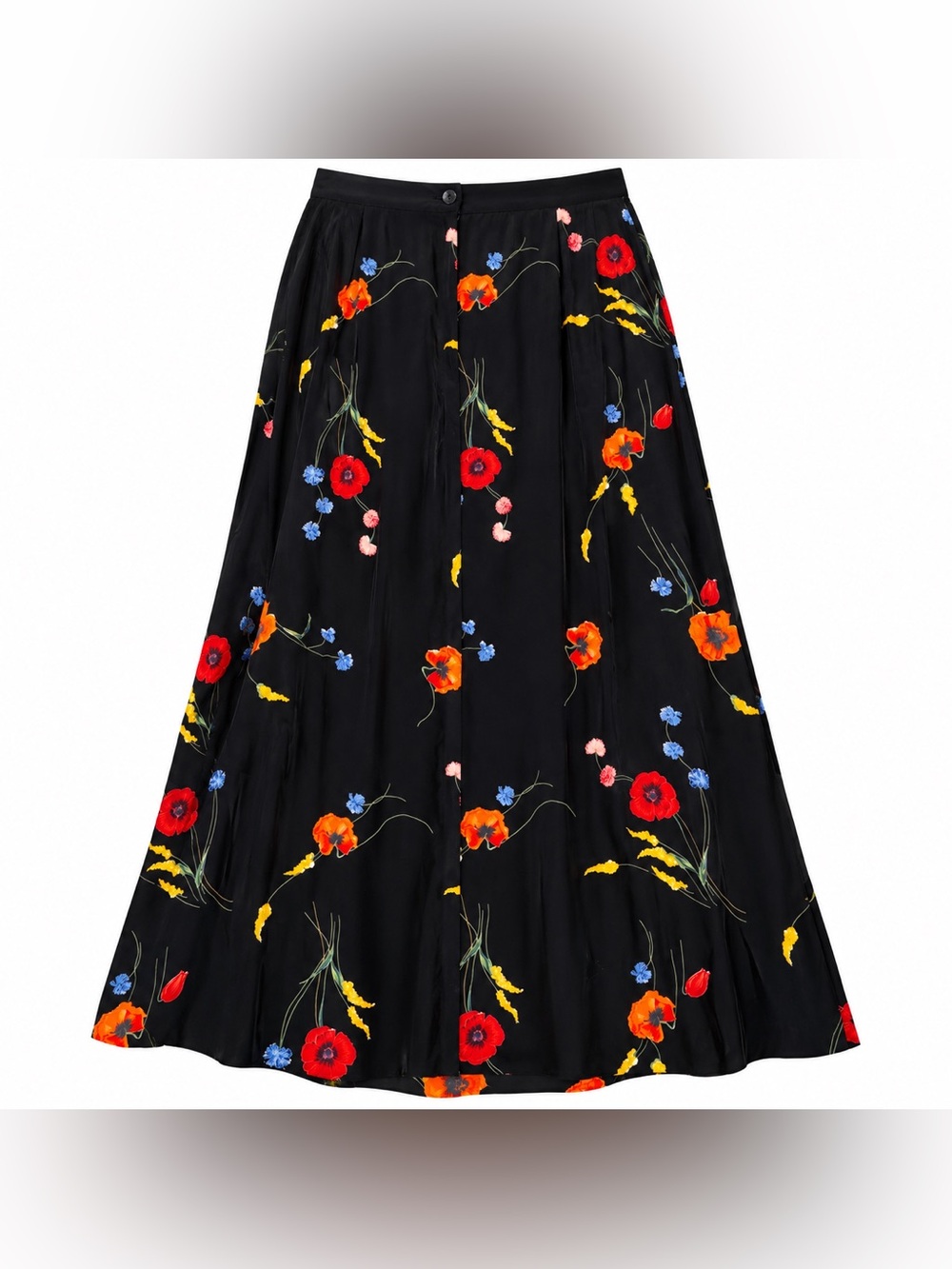Black Floral Embroidered Maxi Skirt with Colorful Blooms